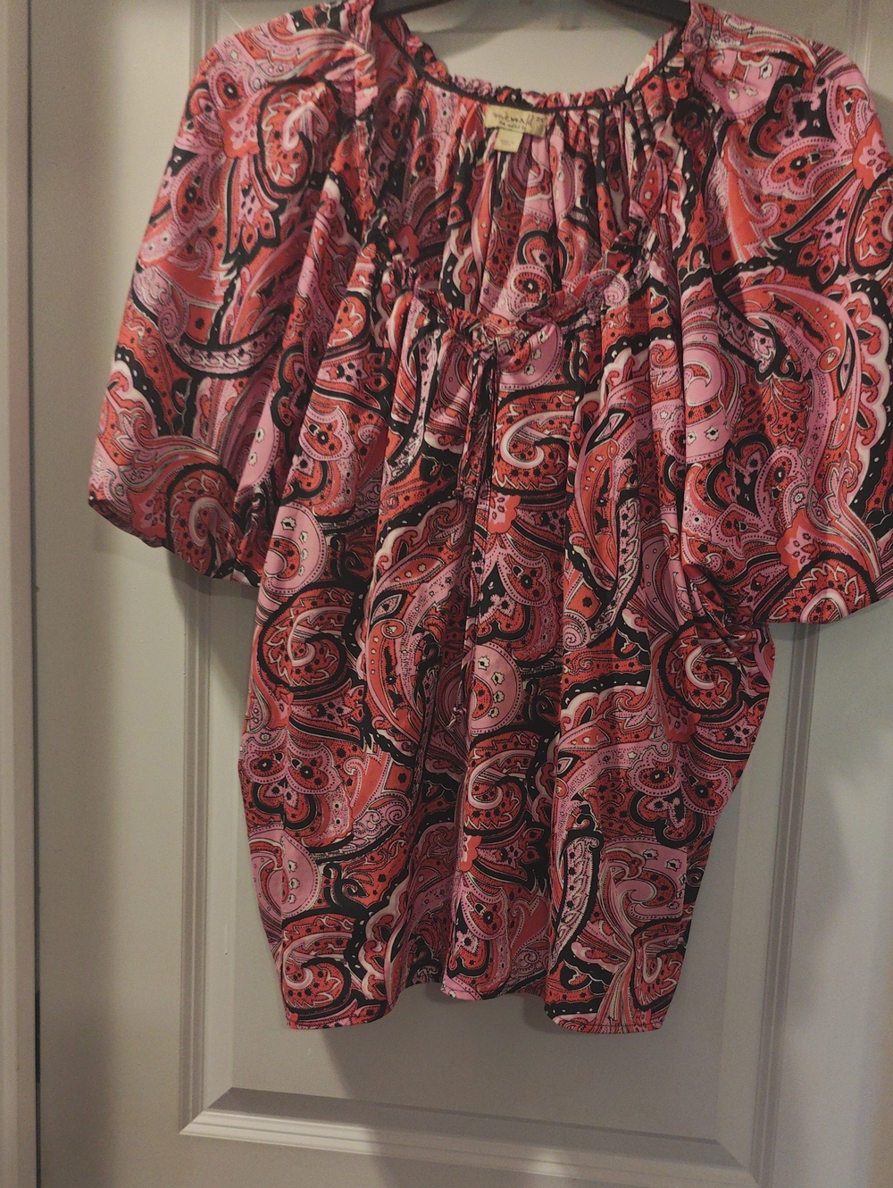 ONE WORLD Pink Paisley Peasant Blouse